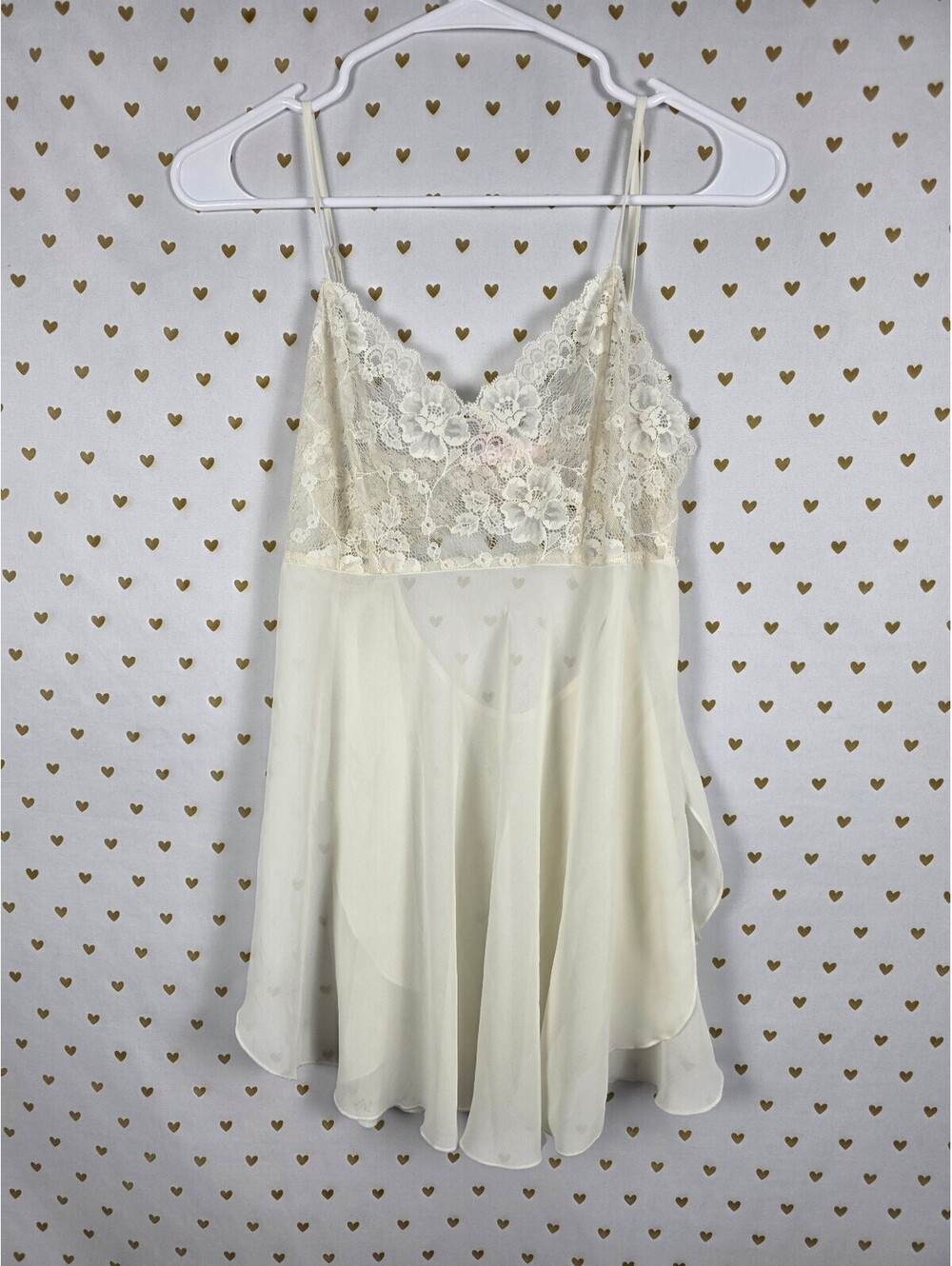 Vintage 1999 Victoria's Secret Ivory Lace Open Back Babydoll Chemise M Y2K